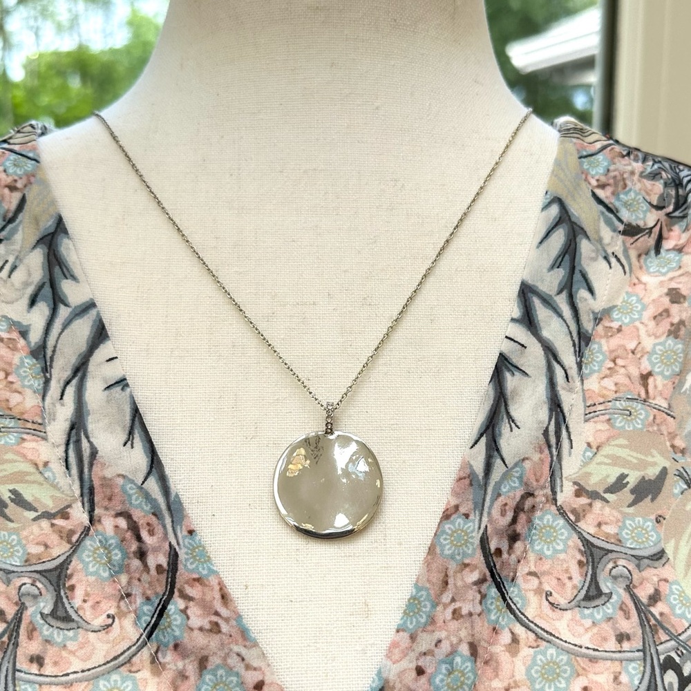 LOFT NWOT Pendant Necklace Delicate Light Gold Chain Silver Circle pendant